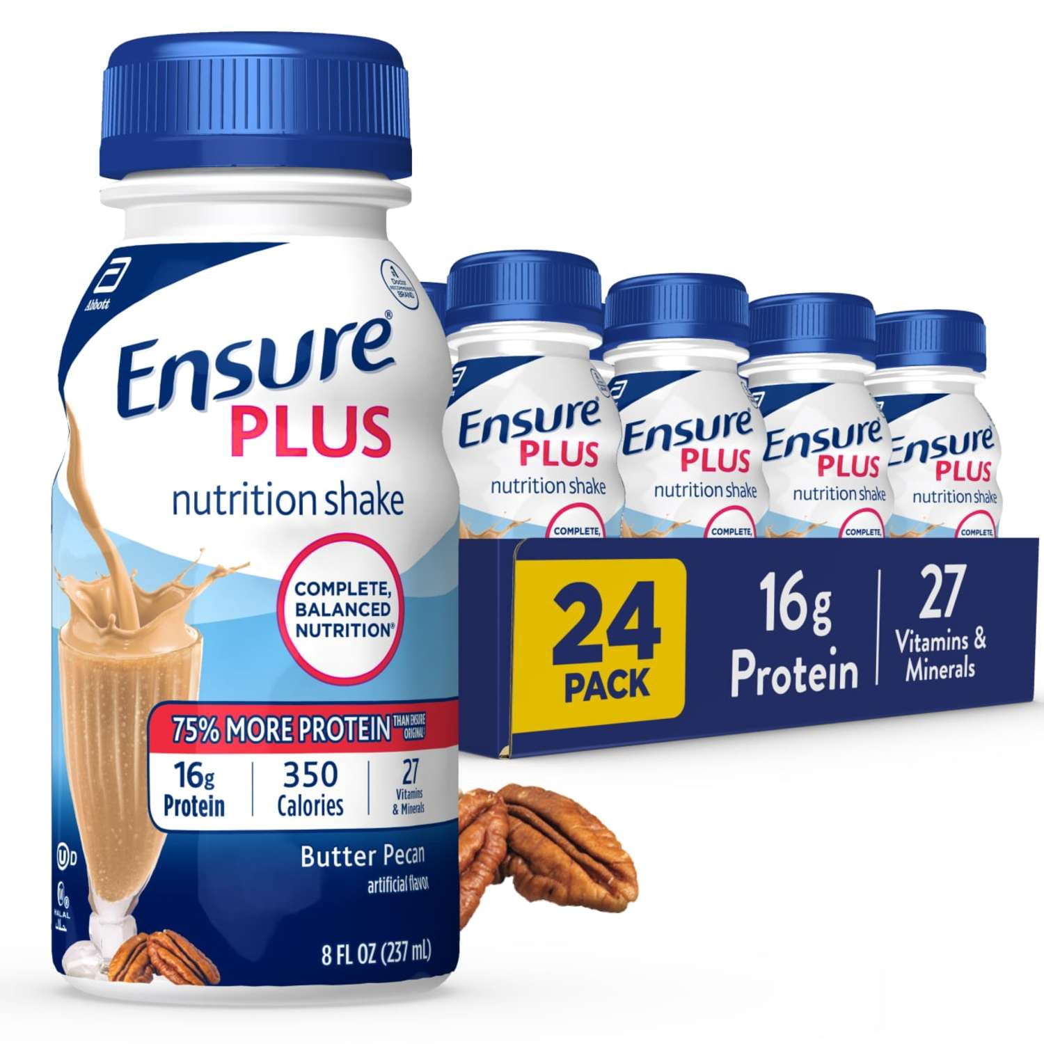 (2 pack) Ensure Plus Meal Replacement Nutrition Shake, Butter Pecan, 16g Protein, 8 fl oz - 24 Pack