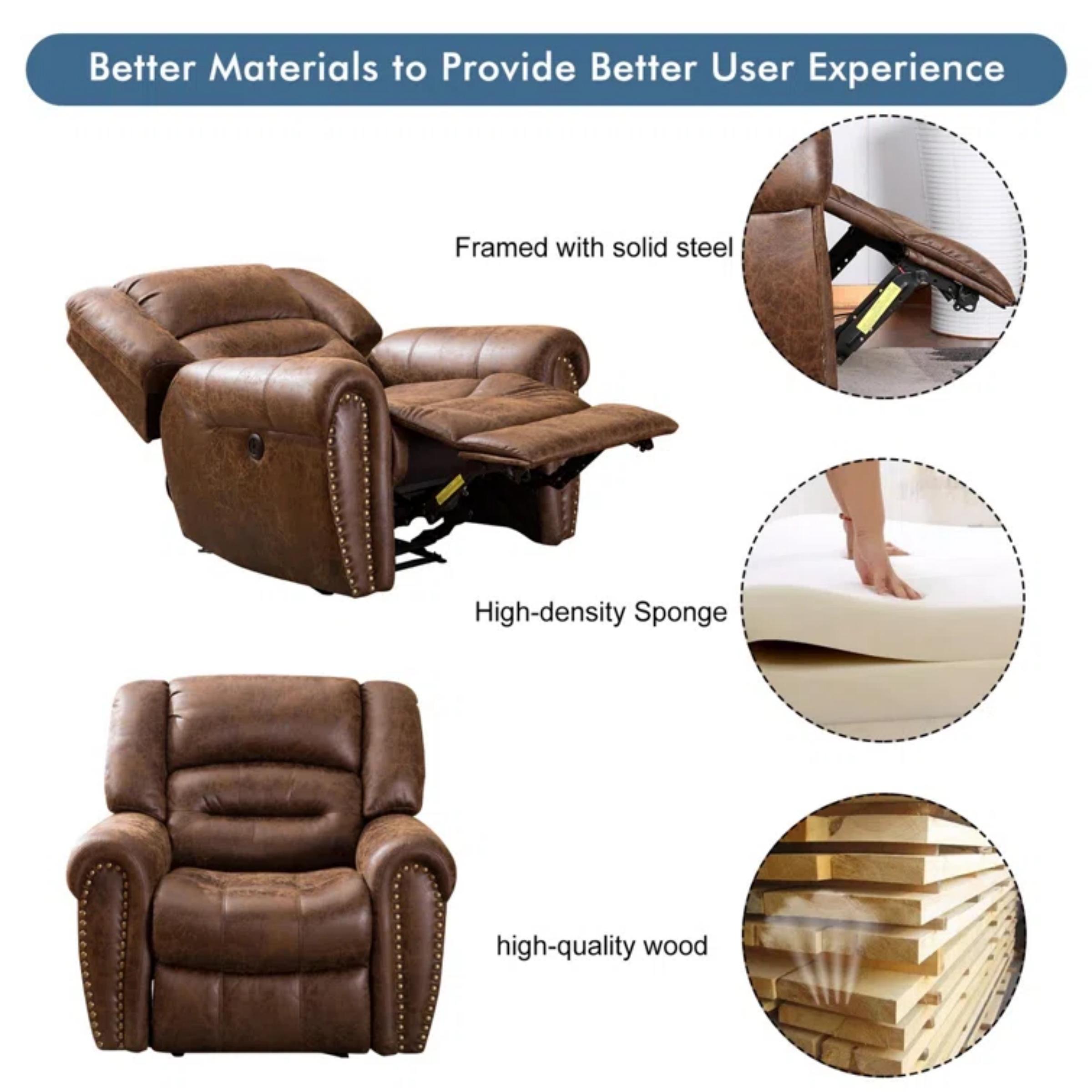 Bestier Leather Recliner Chair, Classic and Traditional Manual Recliner Chair with Comfortable Arms and Back Single Sofa for Living Room,Brown