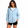 thumbnail image 4 of Hearthz Women's Zip Up Hoodie Jacket Solid Color Drop Shoulder Zipper Hoodies for Women Fall Winter Warm Pullover Sweatshirts for Women with Pocket Light Blue XXXL, 4 of 6