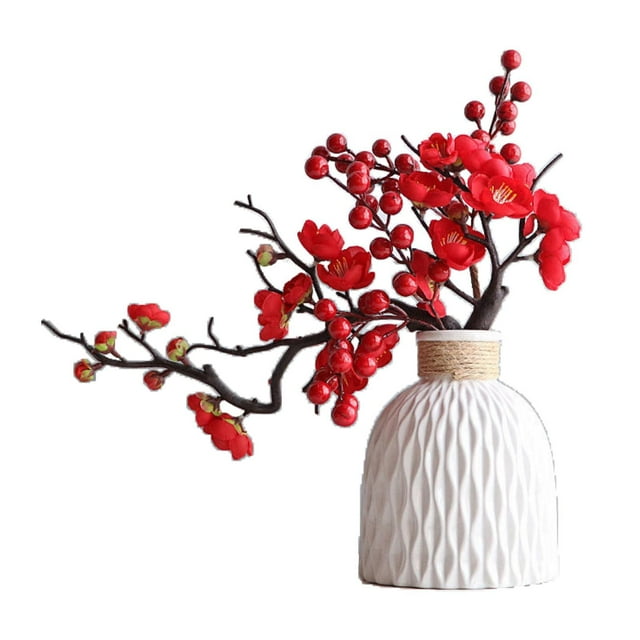 DOLITY Artificial Fake Flowers with Vase Artificial Floral Picks Vase for Fireplace