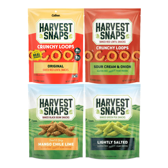 Variety Pack Harvest Snaps Veggie Chips – 4 Flavor Assortment: Mango Chili Lime, Lightly Salted, Original , Sour Cream & Onion – 4 Pack, Healthy Snack, Gluten-Free