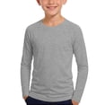 thumbnail image 2 of ITSAME Boys Basic Long Sleeve T-Shirt Crewneck Quick-Dry Breathable Kids Athletic Casual Tops Gray Size 13-14, 2 of 8