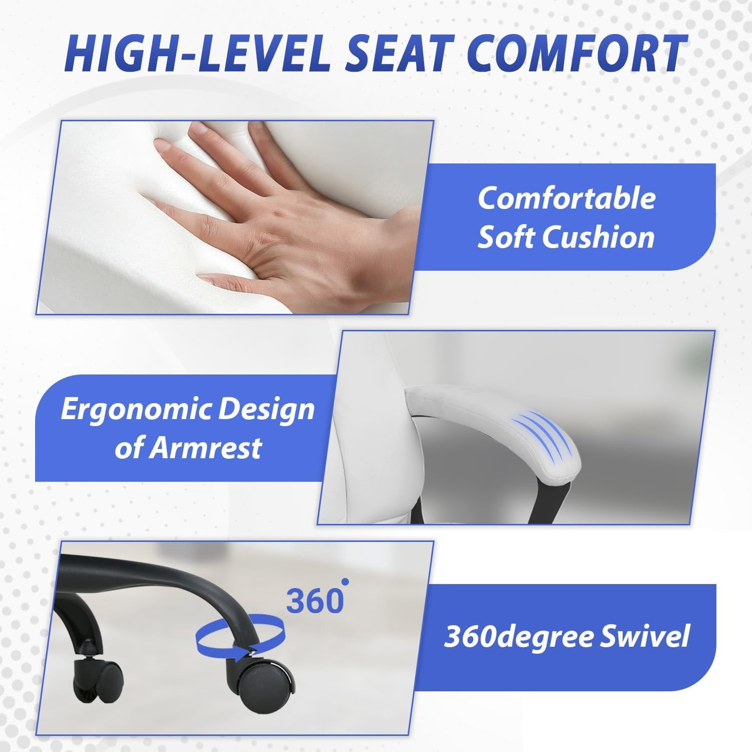 CL.HPAHKL Big and Tall Office Chair 500lbs Wide Seat Ergonomic Computer Desk Chair with Lumbar Support Arms High Back PU Leather Executive Task Swivel Rolling Chair, White