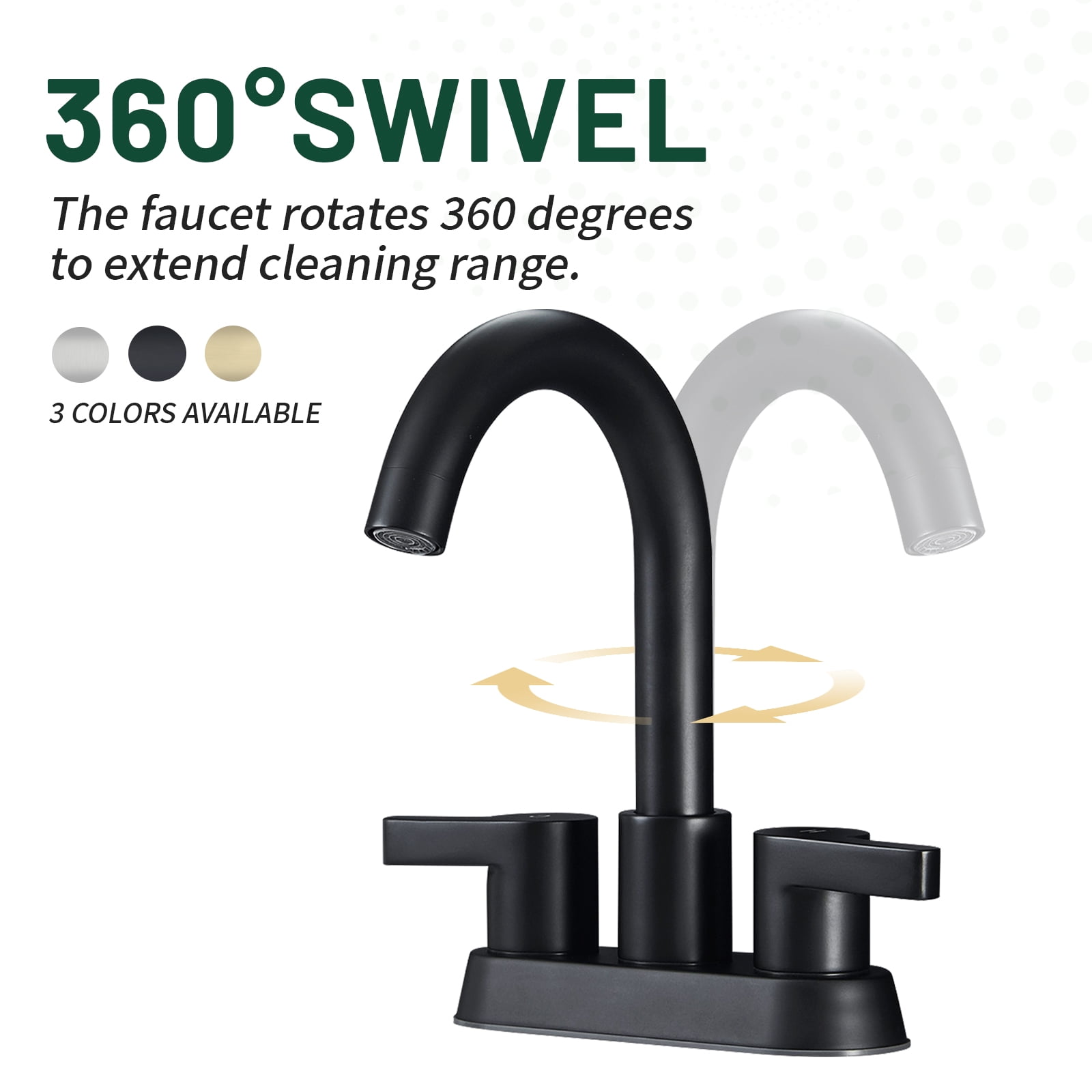Cobbe Matte Black 4 Inch Centerset Bathroom Faucet, Bathroom Vanity Lavatory Faucets for Sink 3 Hole 2 Handle, Swivel Spout with Brass Drain Assembly