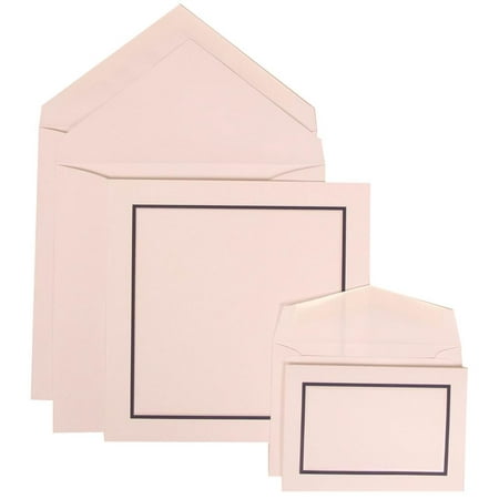 JAM Paper Wedding Invitation Combo Set, 1 Large & 1 Small, Black and Blue Border Set, White Card with White Envelope,100/pack
