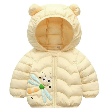 

nsendm Toddler 4t Jacket Toddler Boys Girls Winter Windproof Cartoon Bee Prints Bear Ears Kids Winter Coat Size 7 Yellow 12-18 Months