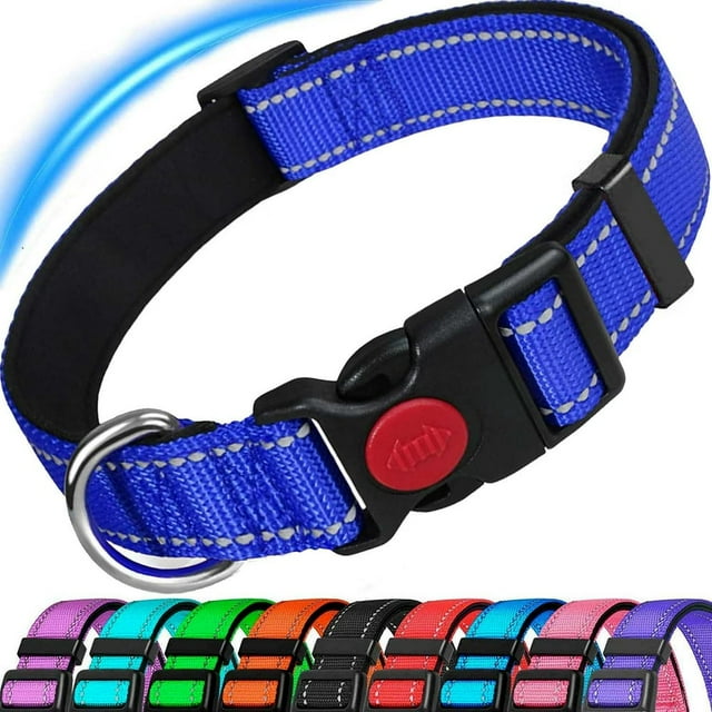 HLONK Dog Collar Adjustable Reflective Nylon Dog Collar Classic Solid Colors Soft Neoprene Padding for Small Medium Sized Dogs Neck (9-14.2 inch)