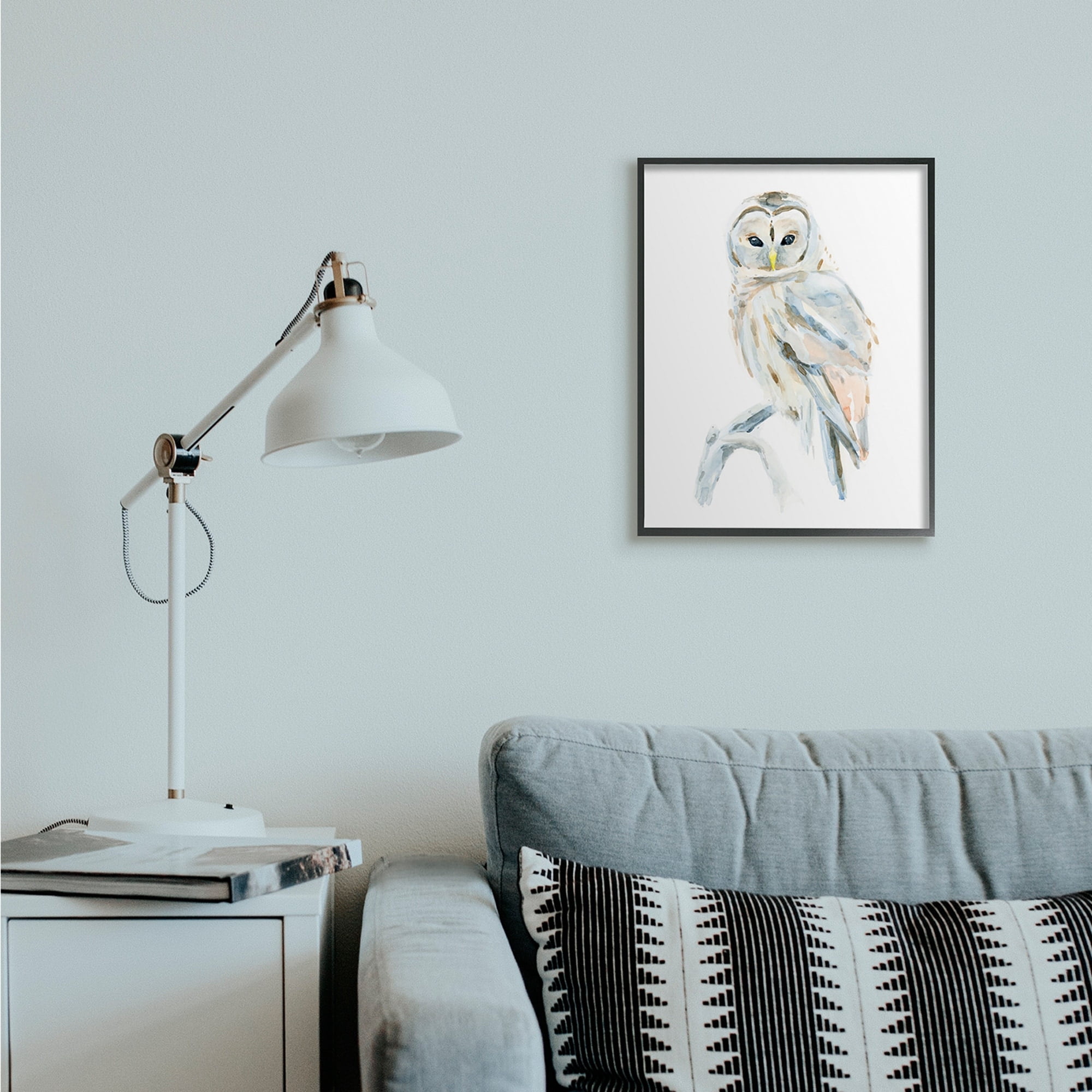 Stupell Industries Winter Artic Owl Portrait Perched on Tree Branch Black Framed, 16 x 20, Design by Annie Warren