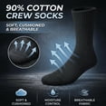 thumbnail image 3 of 6 Pack Men's Cotton Crew Socks , Cushioned Breathable Work & Athletic Socks, Moisture Control, Black Size M, 3 of 6