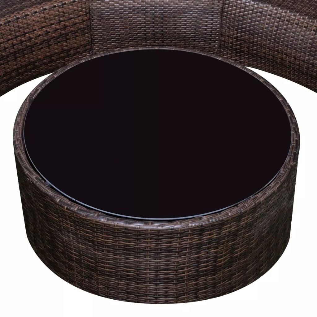 Kepooman 2 Pieces Outdoor Patio Rattan Half-Round Sofa Set with Glass Top Table, Brown