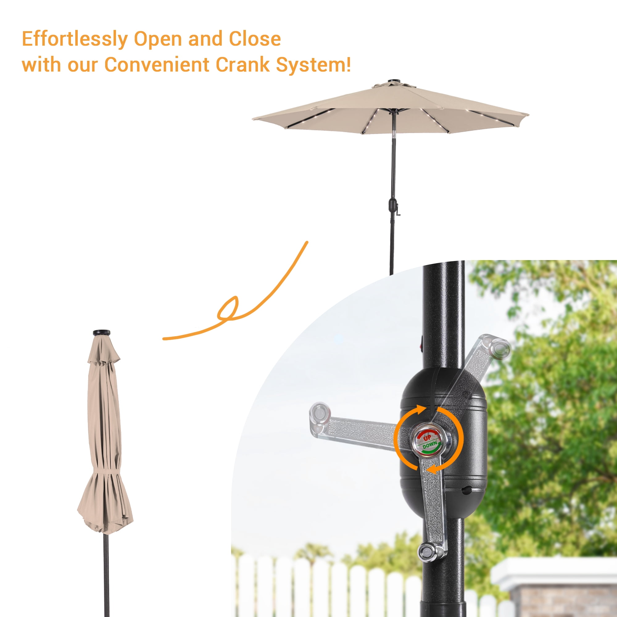 ACEGOSES 10Ft Solar-powered Large Round Outdoor Patio Market Umbrella with Crank, Beige