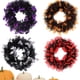 thumbnail image 5 of Coronas de puerta de Halloween, cartel de bienvenida de calabaza/murciélago/calavera, adorno de puerta frontal, calavera plateada Feliz Sencillez, 5 of 5