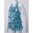 thumbnail image 6 of inlzdz Girls Shiny Sequins Dance Dress Leotard Sparkle Hip Hop Latin Jazz Dance Costume Dancewear Blue 16, 6 of 7