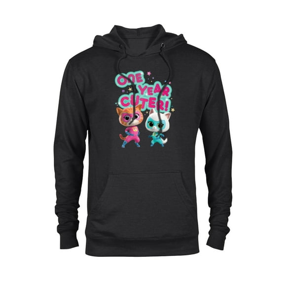 Disney Junior SuperKitties Birthday Kitties One Year Cuter - Pullover Hoodie for Adults - Customized-Black