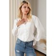 thumbnail image 1 of Women's White Lace Crochet Trim Deep V Neck Textured Blouse, 1 of 5