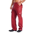 thumbnail image 2 of Sxiwei Men's Faux Leather Motorcycle Pants Multiple Pockets Straight Leg Trousers Burgundy 5XL, 2 of 6