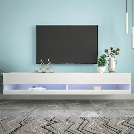 White Wall Mounted Media Console Floating TV Stand for 80 Inch TVs ...