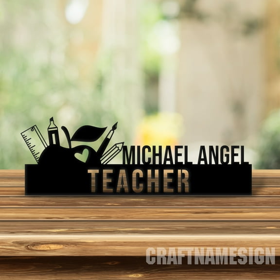 Craftnamesign Custom Teacher Wooden Desk Name Plate, Teachers Metal Nameplate for desk