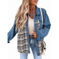 thumbnail image 3 of Women'S Oversized Casual Long Sleeve Button Down Plaid Shacket Boyfriend Jean Jacket with Pockets Blue XL, 3 of 9