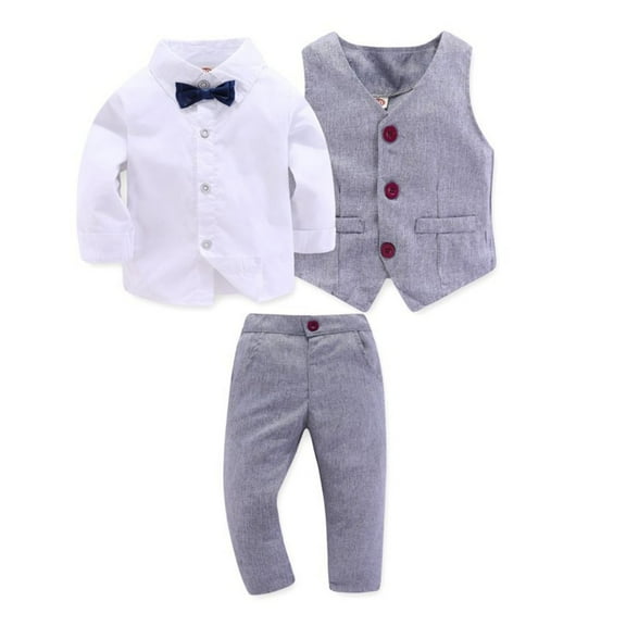 Odeerbi Kids Boys Gentleman Formal Dress Suit 1-5 Years Kids Suits Long Sleeve Shirt Jackets Pants Outfits Clothes 3PCS Set White