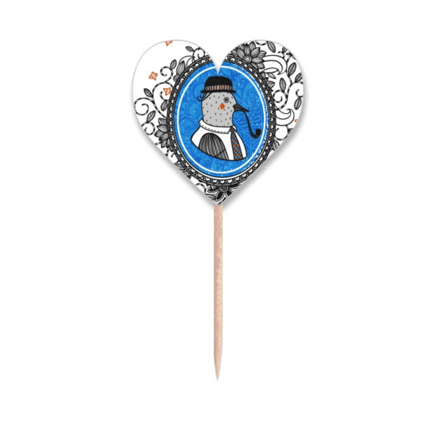 Paloma sombrero flor hoja Cartoon Illustration Etiqueta del corazón de la bandera del palillo de dientes