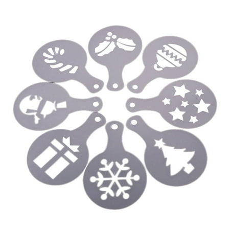 

Hloma 8Pcs/Pack Coffee Stencils Christmas Series Pattern Coffee Printing Tool Food Grade Coffee Foam Decorating Mold for Cooking