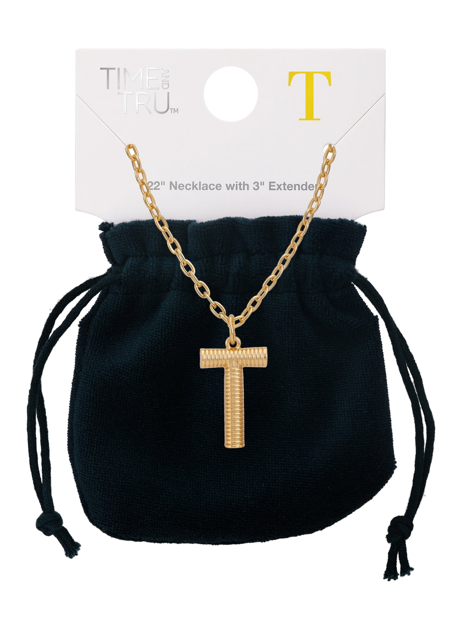 Time and Tru Women's Goldtone Initial T Necklace with Giftable Pouch