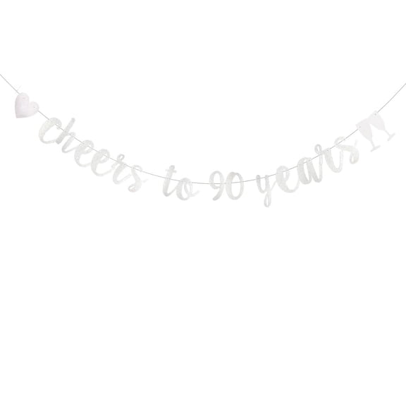 Silver Glitter Cheer 90 Years Banner, Pre-Strung, 90TH Birthday Party/90TH Wedding Anniversary Party Decorations, Cheers to 90 Years