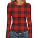 thumbnail image 2 of RKSTN Women's Long Sleeve Ribbed Knitted Shirts Oversized Crewneck Plaid Print Slim T Shirts Top Womens Casual Plus Size Round Neck Checkered Printed Stretch Loose Comfy Tee Fall Spring Clothes, 2 of 7