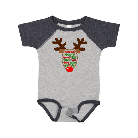 Inktastic Christmas Reindeer Face with Names and Red Nose Boys or Girls Baby Bodysuit