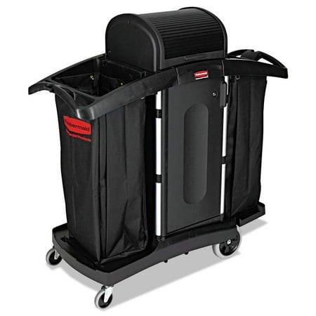 Rubbermaid Commercial High-Security Housekeeping Cart, Two-Shelf, 22w x 51.75d x 53.5h, Black/Silver -RCP9T78