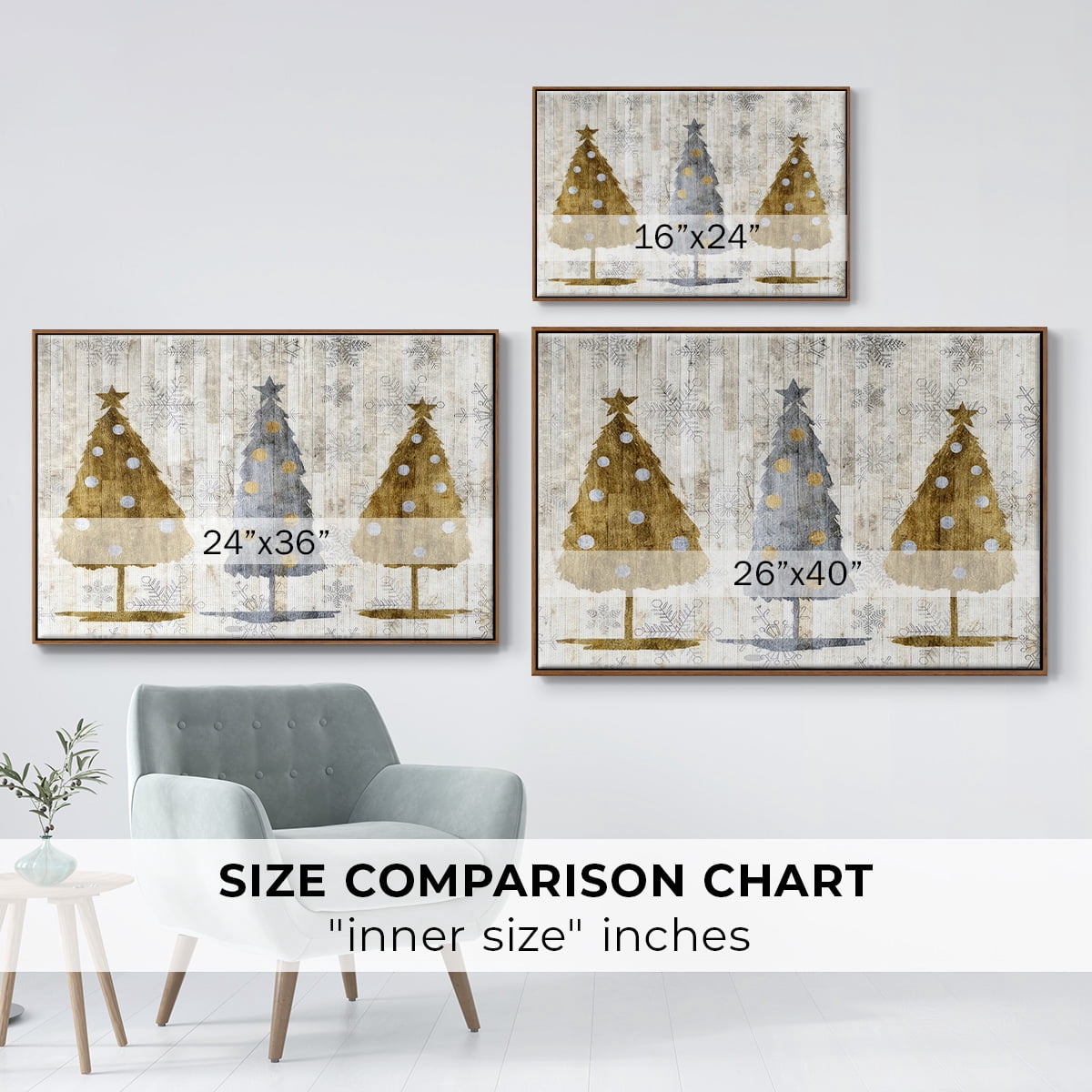 Sophisticated Christmas Collection A - Framed Gallery Wrapped Holiday Canvas - 17 x 25 - Rosewood Frame