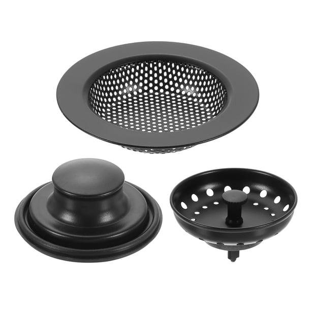 Uxcell 3Pcs Filtro de Drenaje de Fregadero de Cocina Negro, Filtro y Tapón de Fregadero de Acero Inoxidable