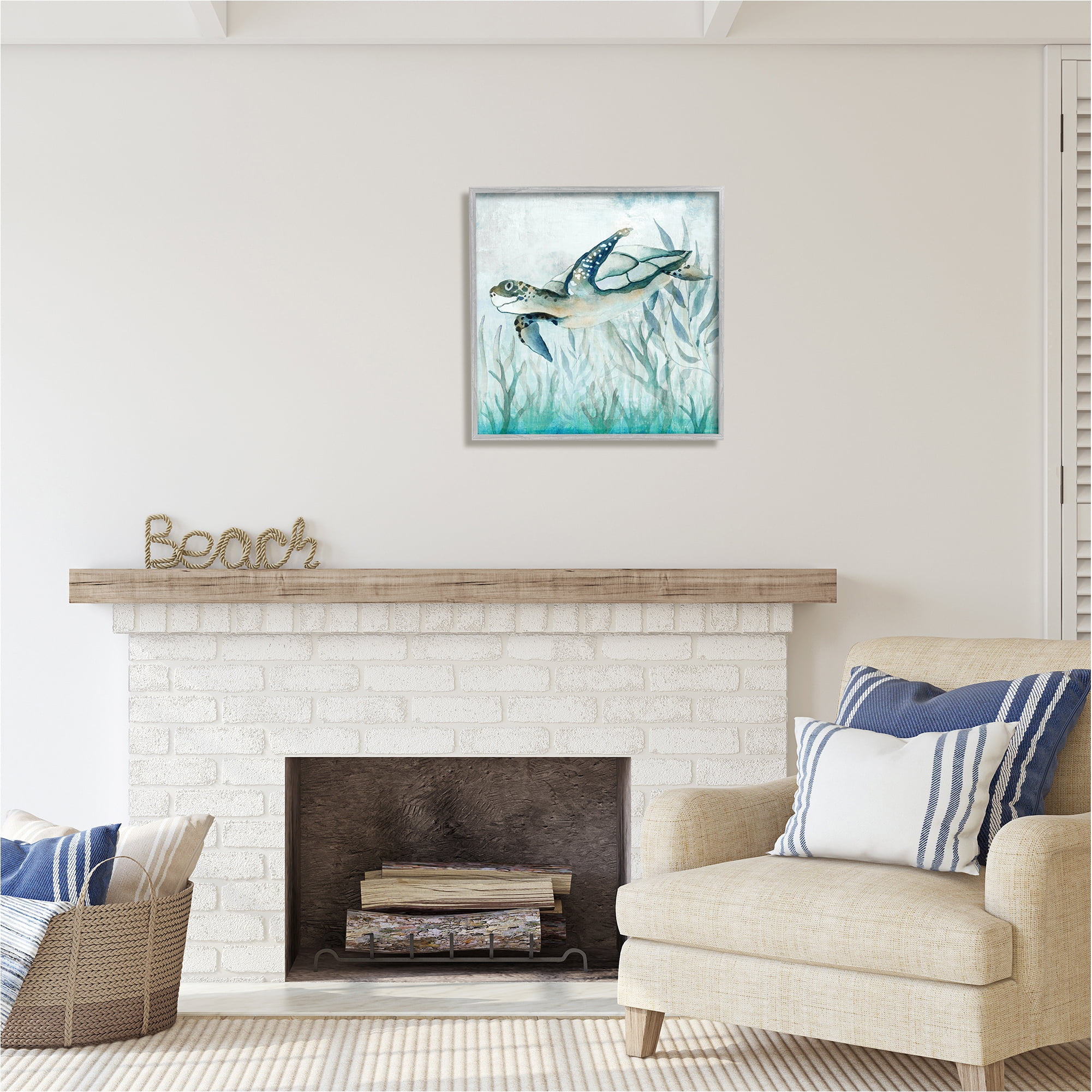 Stupell Industries Swimming Sea Turtle Animals & Insects Painting Gray Framed Art Print Wall Art, 24 x 24