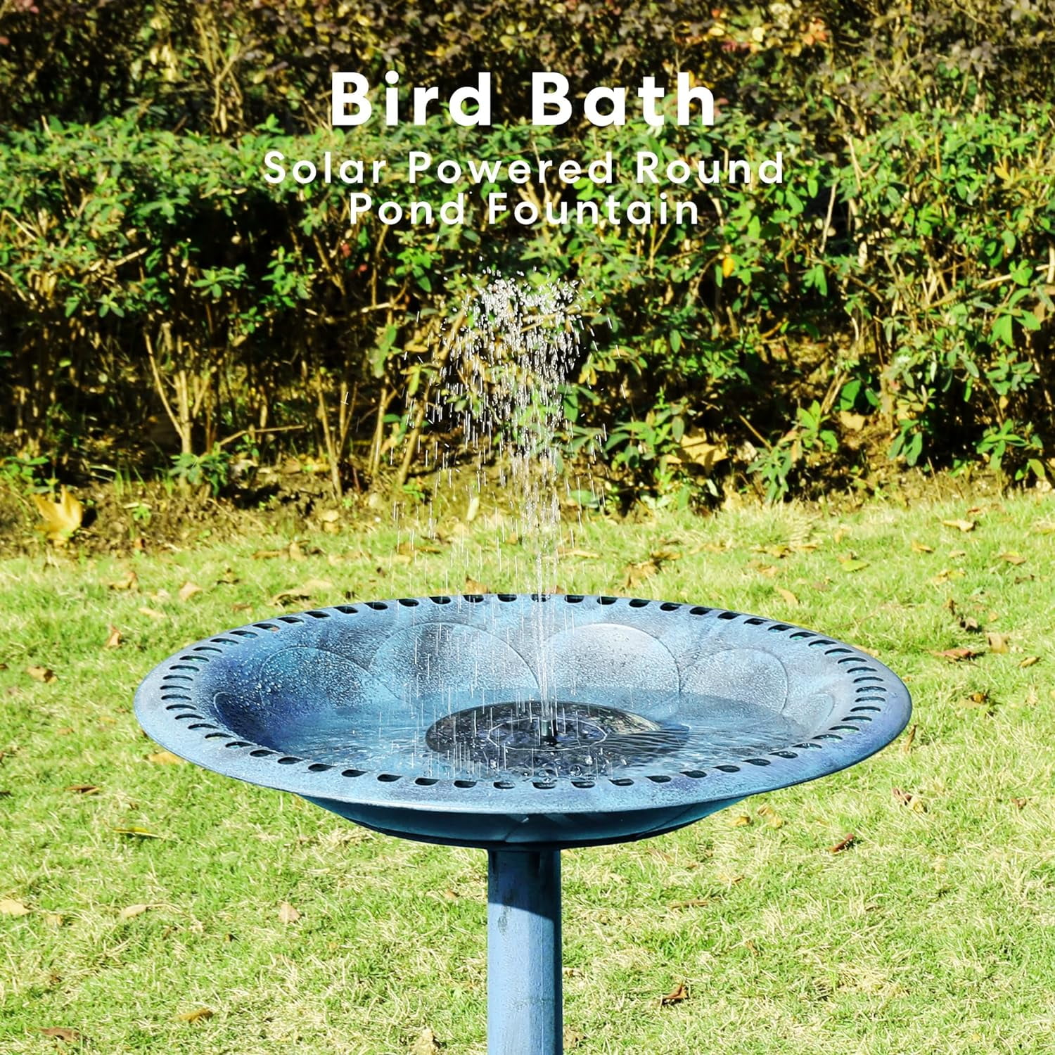 SPECSTAR Bird Bath, Polyresin Antique Outdoor Blue Garden Birdbath and Solar Powered Round Pond Fountain Combo Set