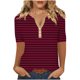 thumbnail image 1 of Camiseta de Manga Corta para las Mujeres con Cuello en V de Impresión de Rayas con Botón, Blusa Casual para el Hogar Y Diario, 1 of 5