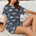 thumbnail image 4 of Fotbe Shark Wearing Swim Ring Print Pajama Set for Women 2 Piece Loungewear Short Sleeve Tops and Shorts Set Soft Sleepwear-XX-Large, 4 of 7