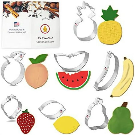 

7 Pc Set – Lemon Pear Watermelon Peach Strawberry Pineapple Banana s and Recipe Card Hand from Tin Plated Steel
