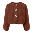 thumbnail image 6 of vigerkar Women's Chunky Knit Open Front Sweater Long Sleeve Button Loose Short Cardigan Outerwear Coats (Coffee, L), 6 of 6