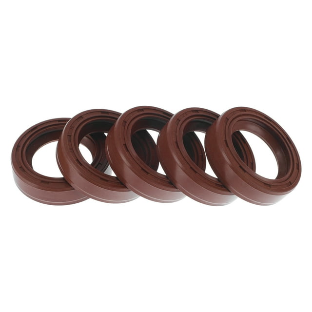 Unique Bargains Sello de Aceite Universal TC Doble Labio con Resorte de Acero Anillo de Sello de Eje Rotativo 27x38x10mm Alta Presión Caucho FKM Marrón 5 Pcs