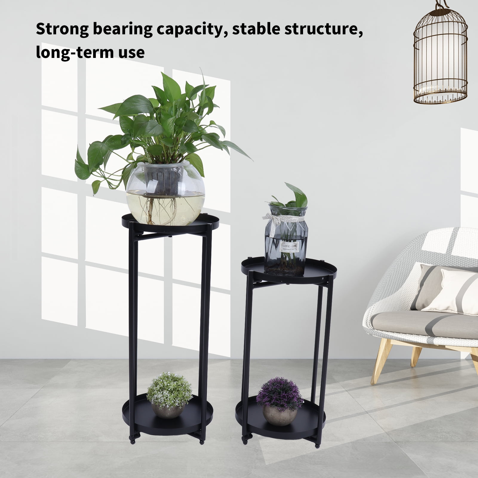 2Pcs Iron Plant Stand Table 2‑Layer Plant Pot Holder Display Shelf for