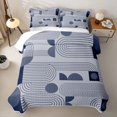 thumbnail image 2 of Castle Fairy Mid Century Curved Line Graphic Twin Quilt Set 2 Pieces,Geometric Semi-Circle Square Twin Coverlet Set,Pale Slate Navy,1 Bedspread and 1 Pillowcase, 2 of 7