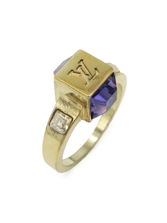 Pre-Owned LOUIS VUITTON Louis Vuitton Monogram Bague Gamble Ring, Size M, 1 GP Crystal Gold...