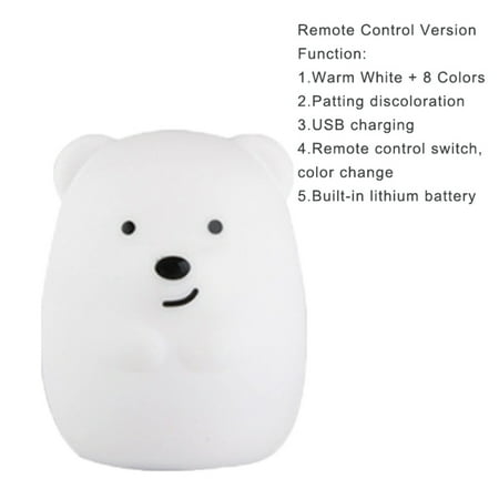 

Medium Size Bear Discolored Led light Silicone Small Night Light Pat Color Changing Light Usb Charging Lamp Bedside Atmosphere Lamp White # USB Remote Control Version
