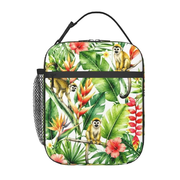 Cute Monkey Tropical Jungle Lunch Bag Reusable Thermal Lunch Box with Handle for Women and Men