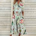 thumbnail image 2 of VBTAPA Womens Summer Dresses V Neck Floral Printed Maxi Dress Short Sleeve Casual Beach Dresses Trendy Flowy Vacation Sundresses Green S, 2 of 6