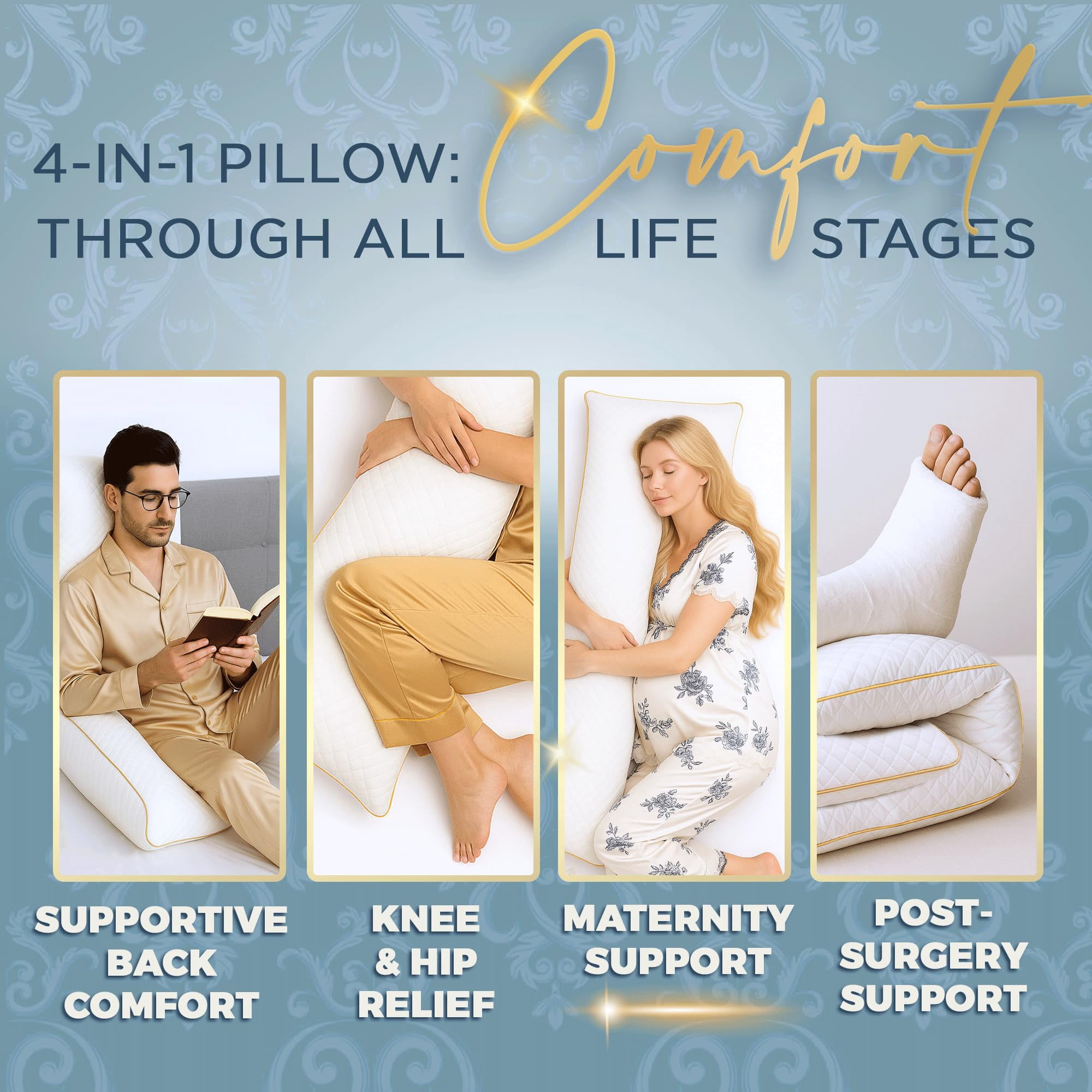 Body Pillow For Adults - 20x54 Full Side Sleeper  & Maternity Memory Foam Long Bed With Rayon Cover