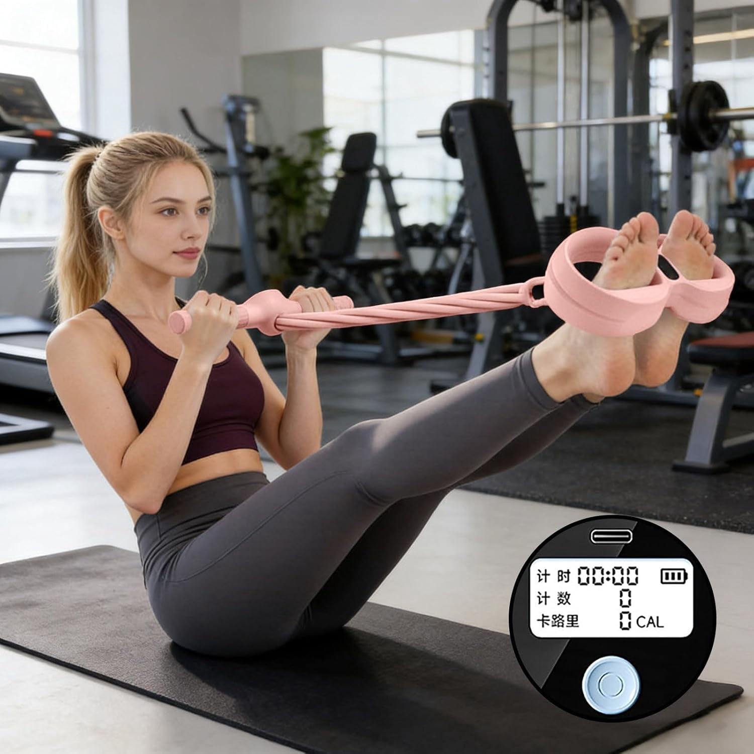 Smart Foot Pedal Puller with Digital Counter & Handles, 6 Tube Pedal Puller Resistance Band, Elastic Fitness Resistance Band, Multifunction Tension Rope for Full Body Stretching, Home Workout