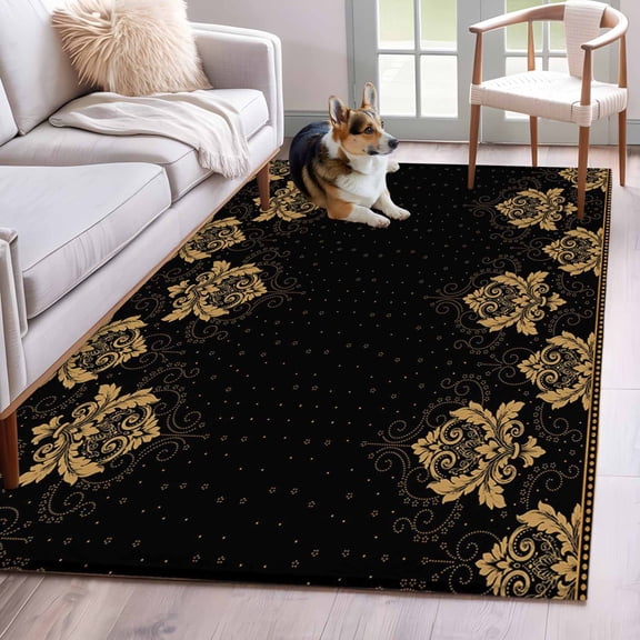 Boho Flower Area Rugs 3'x5', Washable Small Throw Rugs for Living Room Bedroom, Vintage Ethnic Brown Floral Textured Indoor Outdoor Rug Non-Slip Low Pile Carpet Runner Reversible Floor Mats