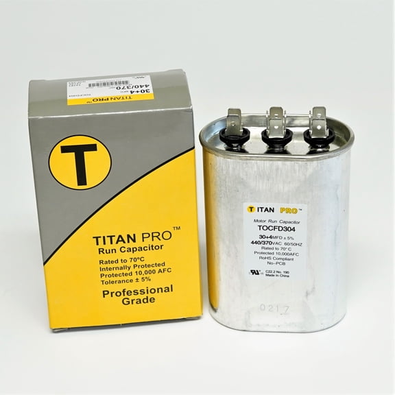 TitanPro TOCFD304 HVAC Oval Motor Run Dual Capacitor. 30/4 MFD/UF 440/370 Volts